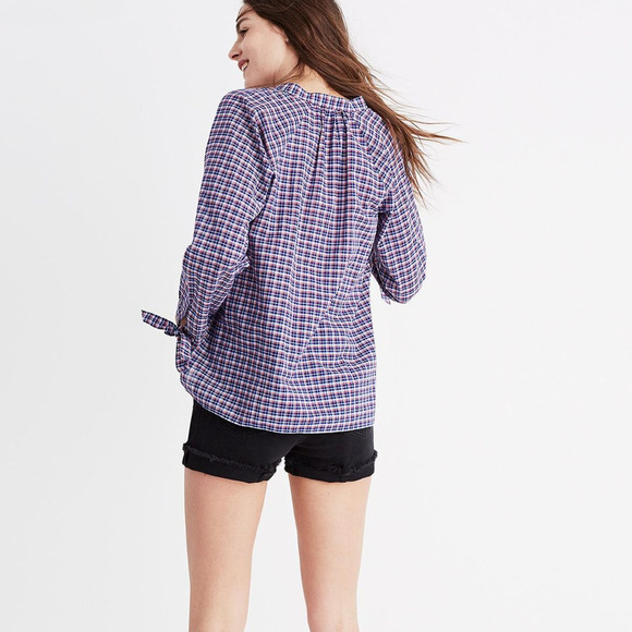Madewell Tie Sleeve Popover Top Whitby Plaid - Picture 4 of 9